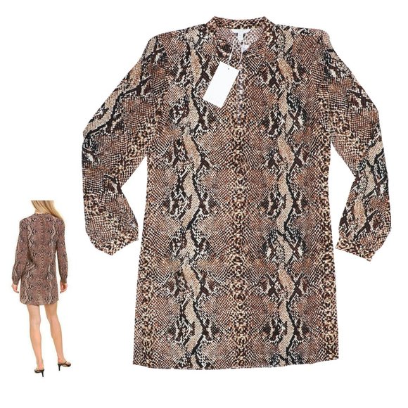 Joie Dresses & Skirts - Joie Briona XS Python Print 100% Silk Keyhole Neck Long Sleeve Shift Dress NWT